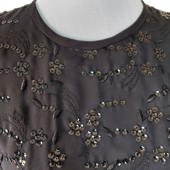 Vintage Sequined Julian Wilder Little Black Dress Empire Dress Full Skirt - Picture 11 of 16